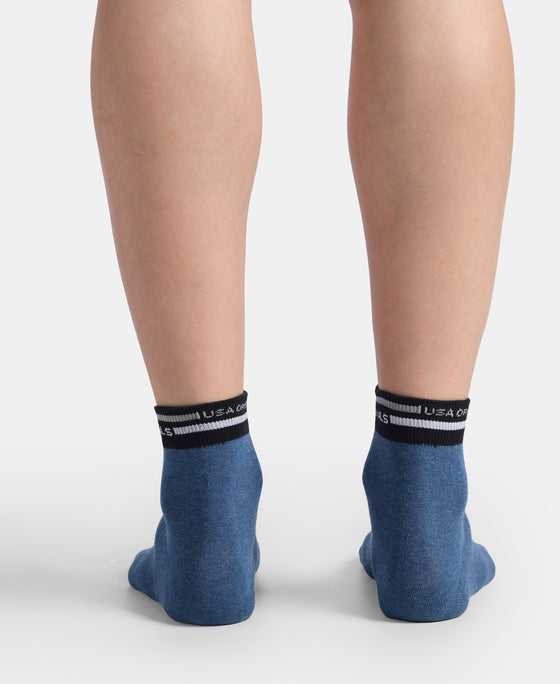 Compact Cotton Elastane Stretch Ankle Length Socks with StayFresh Treatment - Denim Melange & Navy (Pack of 2)