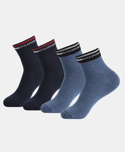 Compact Cotton Elastane Stretch Ankle Length Socks with StayFresh Treatment - Denim Melange & Navy (Pack of 2)