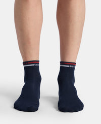 Compact Cotton Elastane Stretch Ankle Length Socks with StayFresh Treatment - Denim Melange & Navy (Pack of 2)