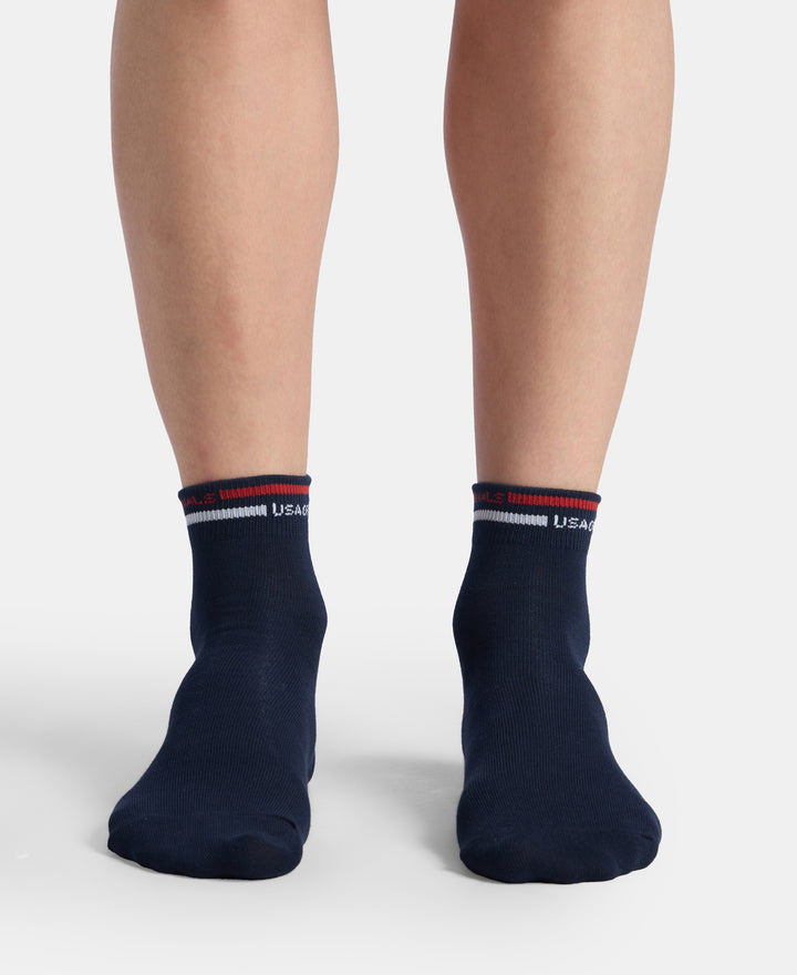 Compact Cotton Elastane Stretch Ankle Length Socks with StayFresh Treatment - Denim Melange & Navy (Pack of 2)