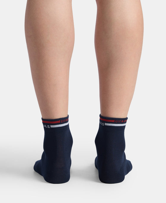 Compact Cotton Elastane Stretch Ankle Length Socks with StayFresh Treatment - Denim Melange & Navy (Pack of 2)
