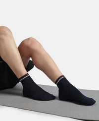 Compact Cotton Elastane Stretch Ankle Length Socks with StayFresh Treatment - Denim Melange & Navy (Pack of 2)