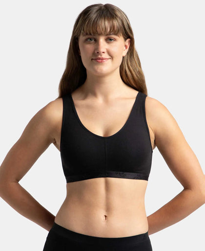 Wirefree Padded Super Combed Cotton Elastane Stretch Full Coverage Lounge and Sleep Bra with Removable Pads - Black