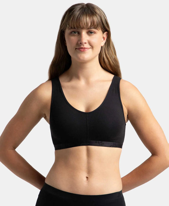 Wirefree Padded Super Combed Cotton Elastane Stretch Full Coverage Lounge and Sleep Bra with Removable Pads - Black