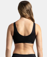 Wirefree Padded Super Combed Cotton Elastane Stretch Full Coverage Lounge and Sleep Bra with Removable Pads - Black