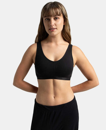 Wirefree Padded Super Combed Cotton Elastane Stretch Full Coverage Lounge and Sleep Bra with Removable Pads - Black