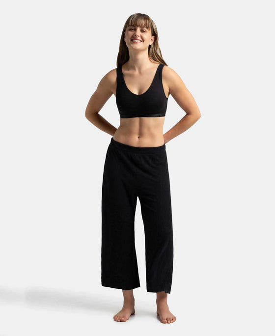 Wirefree Padded Super Combed Cotton Elastane Stretch Full Coverage Lounge and Sleep Bra with Removable Pads - Black