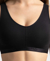 Wirefree Padded Super Combed Cotton Elastane Stretch Full Coverage Lounge and Sleep Bra with Removable Pads - Black