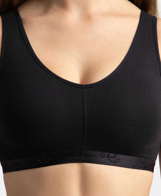 Wirefree Padded Super Combed Cotton Elastane Stretch Full Coverage Lounge and Sleep Bra with Removable Pads - Black