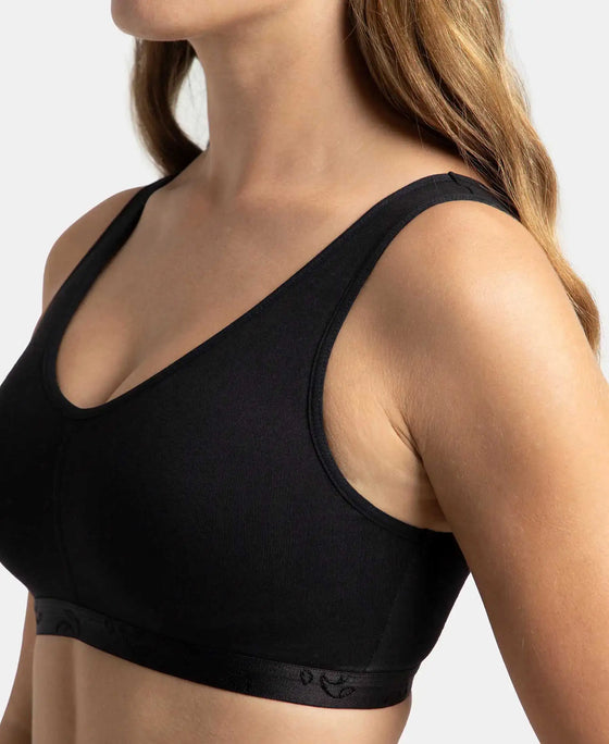 Wirefree Padded Super Combed Cotton Elastane Stretch Full Coverage Lounge and Sleep Bra with Removable Pads - Black
