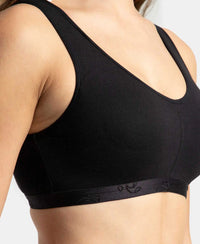 Wirefree Padded Super Combed Cotton Elastane Stretch Full Coverage Lounge and Sleep Bra with Removable Pads - Black