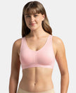 Wirefree Padded Super Combed Cotton Elastane Stretch Full Coverage Lounge and Sleep Bra with Removable Pads - Candy Pink
