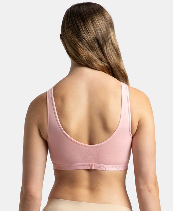 Wirefree Padded Super Combed Cotton Elastane Stretch Full Coverage Lounge and Sleep Bra with Removable Pads - Candy Pink