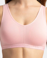 Wirefree Padded Super Combed Cotton Elastane Stretch Full Coverage Lounge and Sleep Bra with Removable Pads - Candy Pink