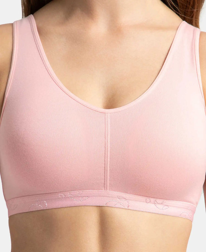 Wirefree Padded Super Combed Cotton Elastane Stretch Full Coverage Lounge and Sleep Bra with Removable Pads - Candy Pink