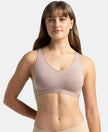 Wirefree Padded Super Combed Cotton Elastane Stretch Full Coverage Lounge and Sleep Bra with Removable Pads - Mocha