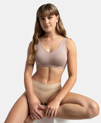 Wirefree Padded Super Combed Cotton Elastane Stretch Full Coverage Lounge and Sleep Bra with Removable Pads - Mocha