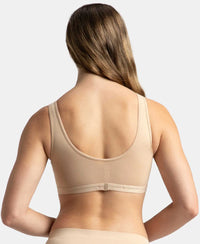 Wirefree Padded Super Combed Cotton Elastane Stretch Full Coverage Lounge and Sleep Bra with Removable Pads - Skin