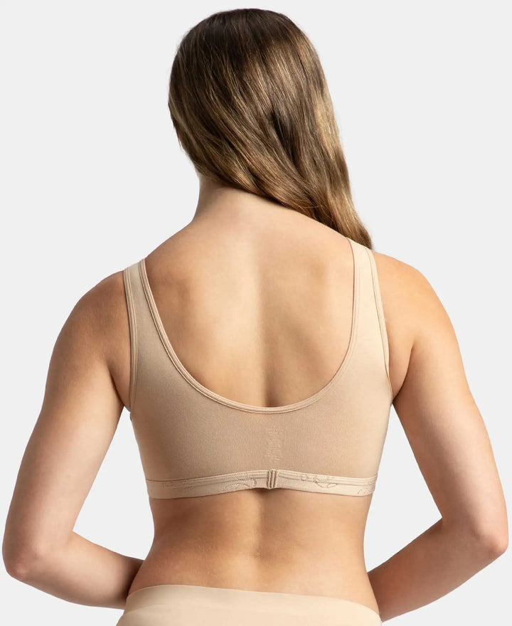 Wirefree Padded Super Combed Cotton Elastane Stretch Full Coverage Lounge and Sleep Bra with Removable Pads - Skin
