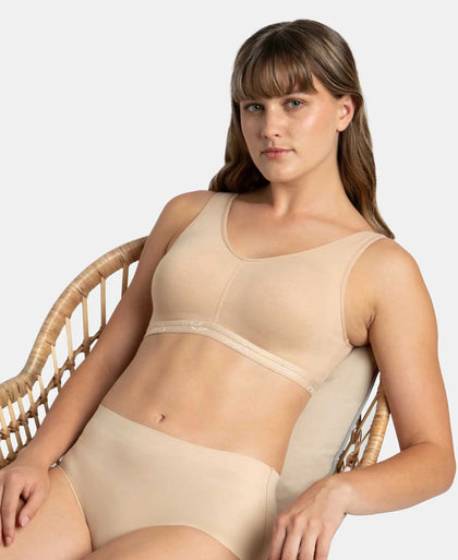 Wirefree Padded Super Combed Cotton Elastane Stretch Full Coverage Lounge and Sleep Bra with Removable Pads - Skin