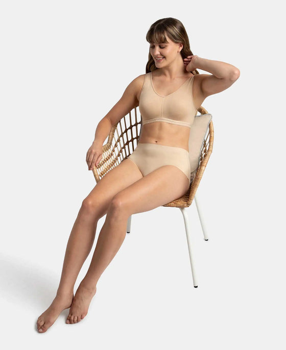 Wirefree Padded Super Combed Cotton Elastane Stretch Full Coverage Lounge and Sleep Bra with Removable Pads - Skin
