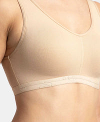 Wirefree Padded Super Combed Cotton Elastane Stretch Full Coverage Lounge and Sleep Bra with Removable Pads - Skin