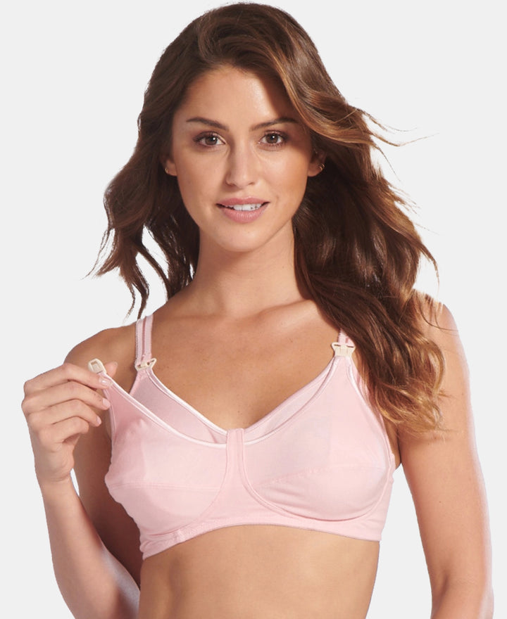 Wirefree Non Padded Super Combed Cotton Elastane Stretch Full Coverage Nursing Bra with Front Clasp Opening - Candy Pink