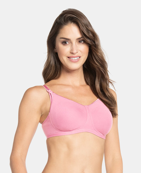 Wirefree Non Padded Super Combed Cotton Elastane Stretch Full Coverage Nursing Bra with Front Clasp Opening - Rose Wine