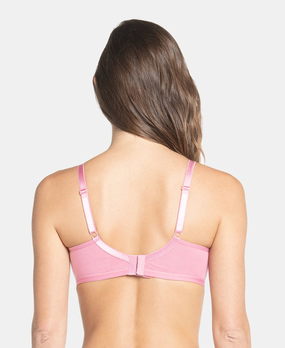Wirefree Non Padded Super Combed Cotton Elastane Stretch Full Coverage Nursing Bra with Front Clasp Opening - Rose Wine