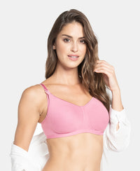 Wirefree Non Padded Super Combed Cotton Elastane Stretch Full Coverage Nursing Bra with Front Clasp Opening - Rose Wine