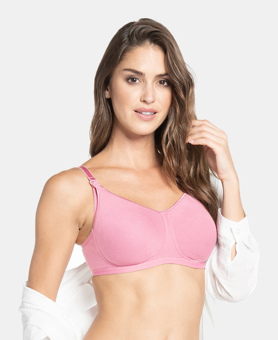 Wirefree Non Padded Super Combed Cotton Elastane Stretch Full Coverage Nursing Bra with Front Clasp Opening - Rose Wine