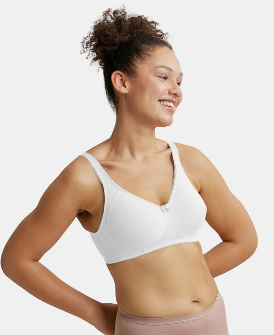 Wirefree Non Padded Super Combed Cotton Elastane Stretch Full Coverage Plus Size Bra with Side Panel Support - White