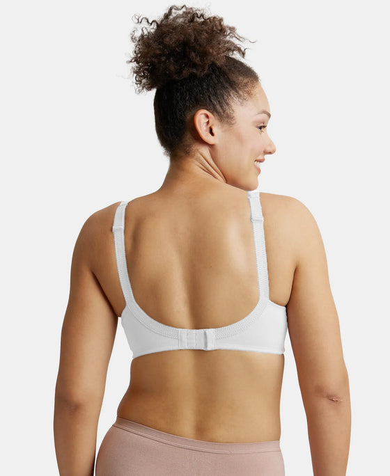 Wirefree Non Padded Super Combed Cotton Elastane Stretch Full Coverage Plus Size Bra with Side Panel Support - White