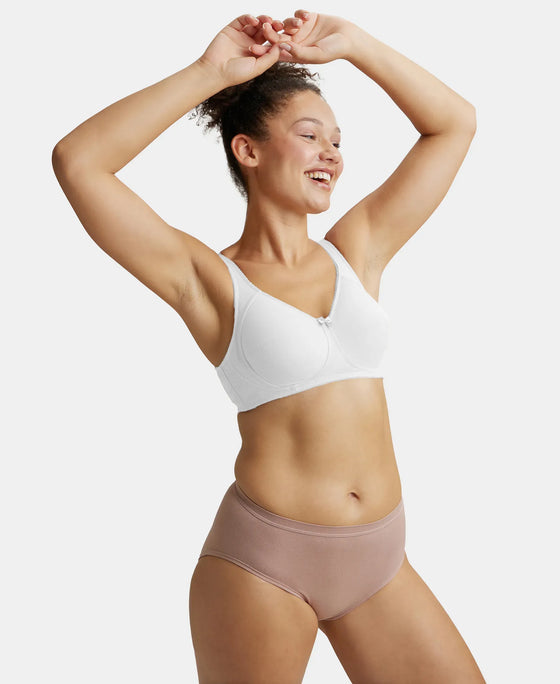 Wirefree Non Padded Super Combed Cotton Elastane Stretch Full Coverage Plus Size Bra with Side Panel Support - White