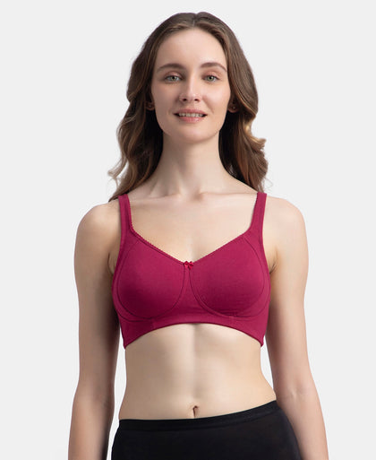Wirefree Non Padded Super Combed Cotton Elastane Stretch Full Coverage Plus Size Bra Plush Lining Cup - Beet Red