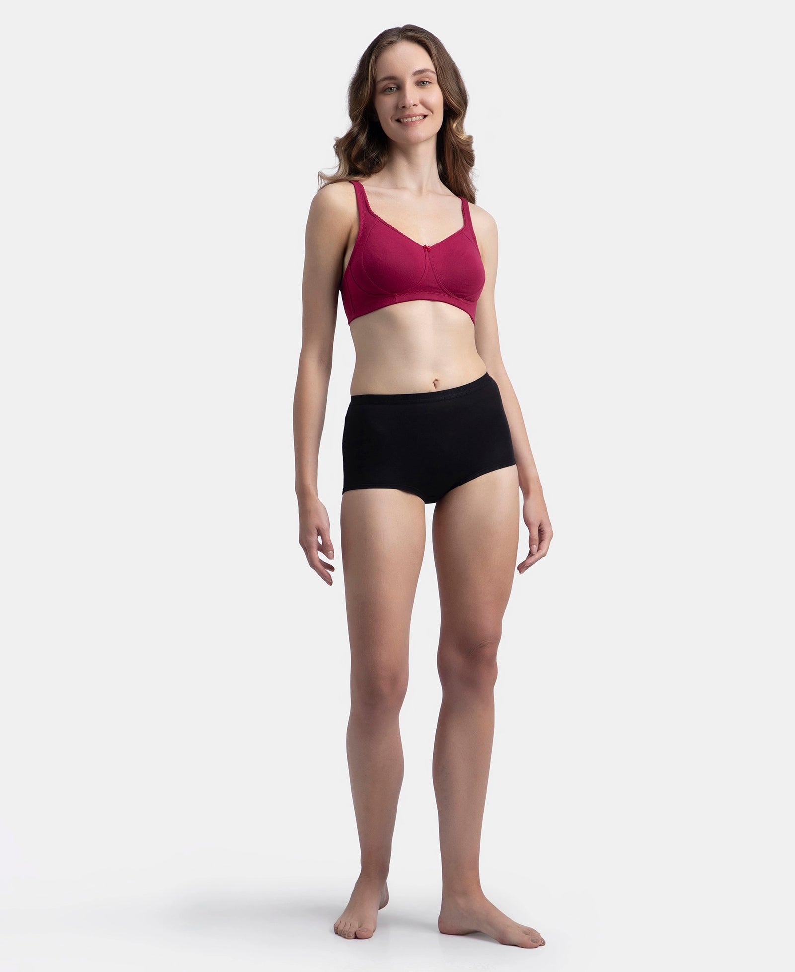 Wirefree Non Padded Super Combed Cotton Elastane Stretch Full Coverage Plus Size Bra Plush Lining Cup - Beet Red