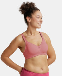 Wirefree Non Padded Super Combed Cotton Elastane Stretch Full Coverage Plus Size Bra Plush Lining Cup - Heather Rose