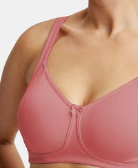 Wirefree Non Padded Super Combed Cotton Elastane Stretch Full Coverage Plus Size Bra Plush Lining Cup - Heather Rose