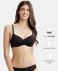 Wirefree Padded Super Combed Cotton Elastane Stretch Medium Coverage T-Shirt Bra with Detachable Straps - Black