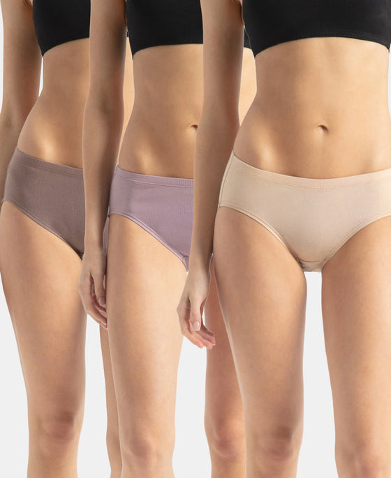 High Coverage Super Combed Cotton Elastane Stretch High Waist Hipster With Concealed Waistband and StayFresh Treatment - Assorted Colors (Pack of 3)