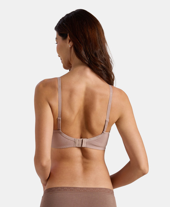 Wirefree Non Padded Super Combed Cotton Elastane Stretch Full Coverage Everyday Bra with Lace Styling - Mocha