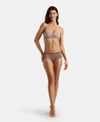 Wirefree Non Padded Super Combed Cotton Elastane Stretch Full Coverage Everyday Bra with Lace Styling - Mocha