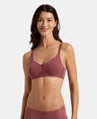 Wirefree Non Padded Super Combed Cotton Elastane Stretch Full Coverage Everyday Bra with Lace Styling - Wild Ginger