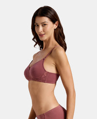 Wirefree Non Padded Super Combed Cotton Elastane Stretch Full Coverage Everyday Bra with Lace Styling - Wild Ginger