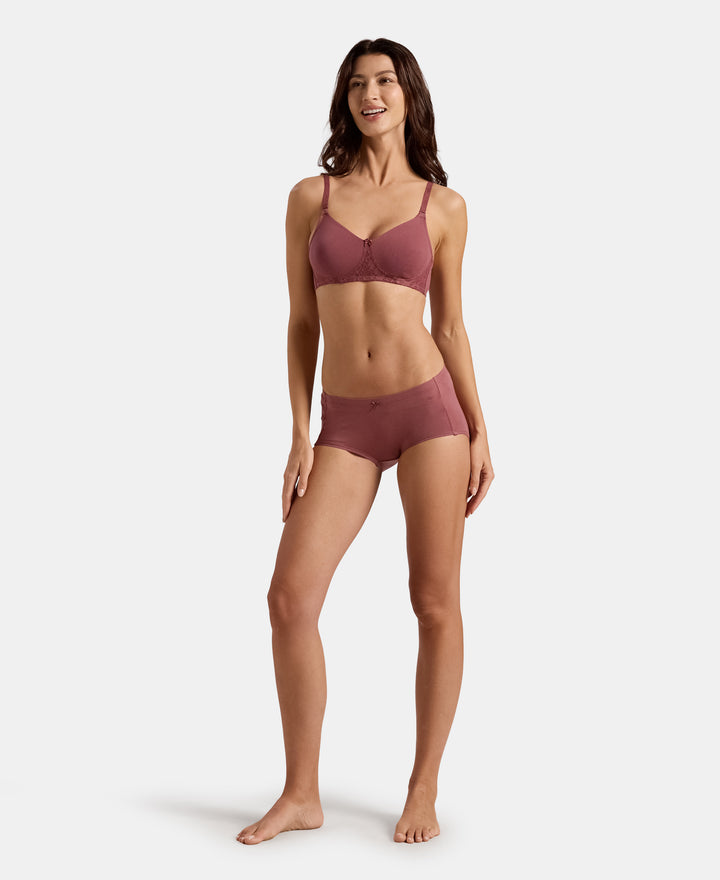 Wirefree Non Padded Super Combed Cotton Elastane Stretch Full Coverage Everyday Bra with Lace Styling - Wild Ginger