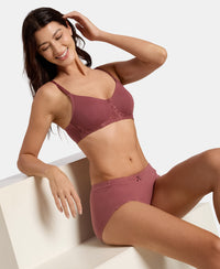 Wirefree Non Padded Super Combed Cotton Elastane Stretch Full Coverage Everyday Bra with Lace Styling - Wild Ginger