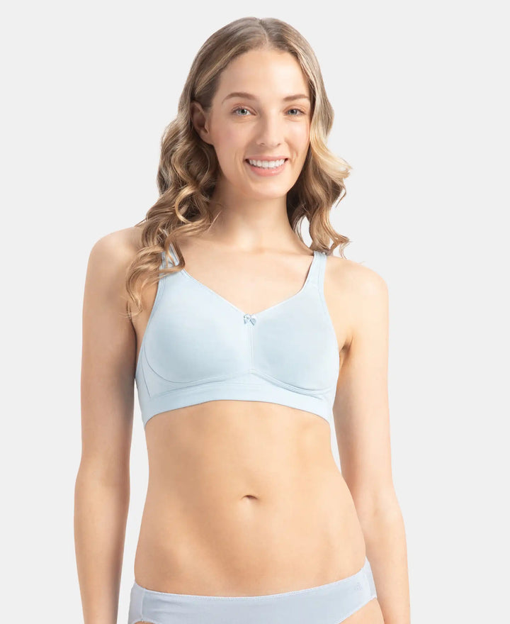 Wirefree Non Padded Super Combed Cotton Elastane Stretch Full Coverage Everyday Bra with Concealed Shaper Panel - Angel Falls