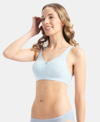 Wirefree Non Padded Super Combed Cotton Elastane Stretch Full Coverage Everyday Bra with Concealed Shaper Panel - Angel Falls