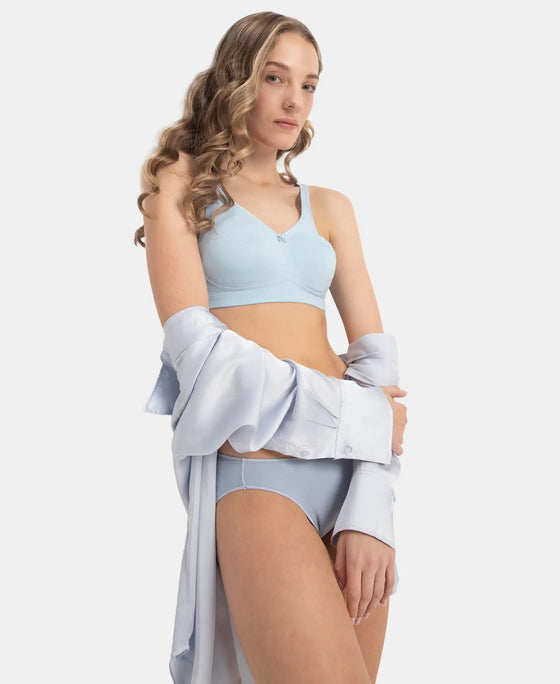 Wirefree Non Padded Super Combed Cotton Elastane Stretch Full Coverage Everyday Bra with Concealed Shaper Panel - Angel Falls
