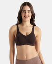 Wirefree Non Padded Super Combed Cotton Elastane Stretch Full Coverage Everyday Bra with Concealed Shaper Panel - Coffee